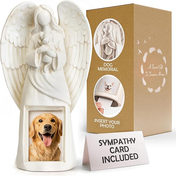 Muldale Dog Memorial Statue - Dog Photo Frame - Guardian Angel for Beloved Pet - Loss of Pet Sympathy Condolence Gifts - 11”