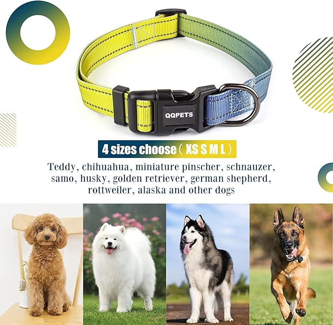 Roses&Poetry Reflective Dog Collar and Leash Set with Gradient Amber, Adjustable Durable Puppy Collars Leashes for Extra Small Dogs (Amber-XS)