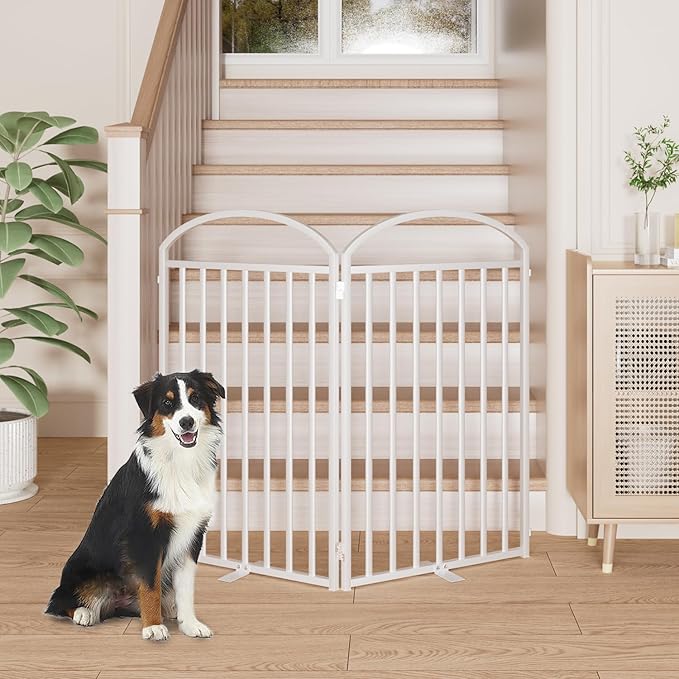 2 Panels Full Matel Freestanding Dog Gates, 48" Extra Wide 36" Tall Free Standing Dog Pet Gate for Indoor & Outdoor. Foldable Pet Fences for Doorways, House, Stairs, Porch, Deck, Yard
