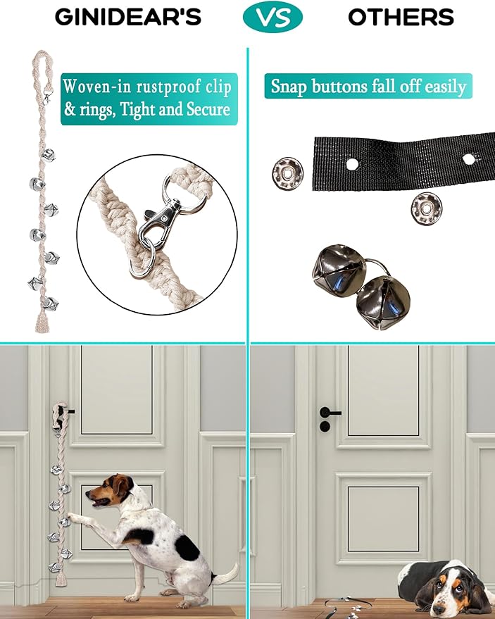Dog Bells to Go Outside & Puppy Potty Training, Adjustable Dog Door Bell Ring to Go Potty, Handmade with Premium Yarn. Twisted Style, Black 2 Count
