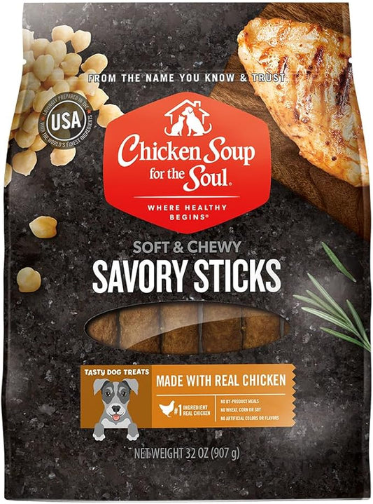 Chicken Soup for the Soul All Natural Premium Savory Sticks Soft & Chewy Dog Treats, Real Chicken First Ingredient, No By-Products, Artificial Colors, Flavors or Preservatives, Chicken, 32oz