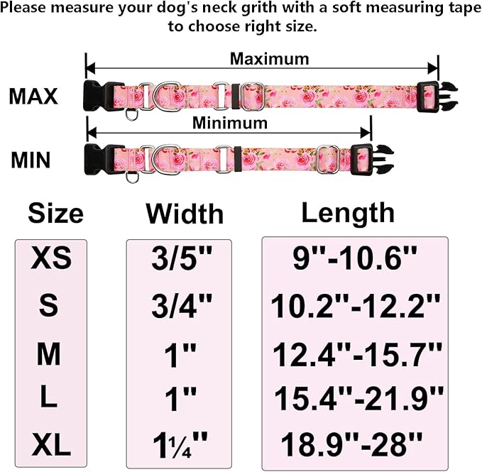 Martingale Collar for Dogs with Buckle Pink Floral Dog Collars No Pull Cute Girl Female Dog Collar for Large Dogs, Watercolor Pink Rose