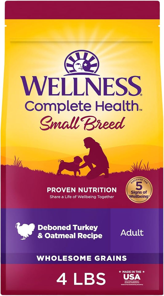 Wellness Complete Health Dry Dog Food, Small Breed, Wholesome Grains, Natural, Turkey & Oatmeal Recipe, (4-Pound Bag)