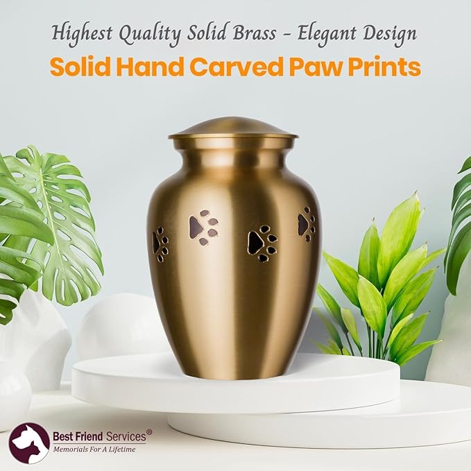 Ottillie Paws Legacy Series Pet Urn for Dogs, Handmade Brass Memorial Cremation Urn (Large - Pets up to 115 lbs, Brass, Horizontal, Ebony)