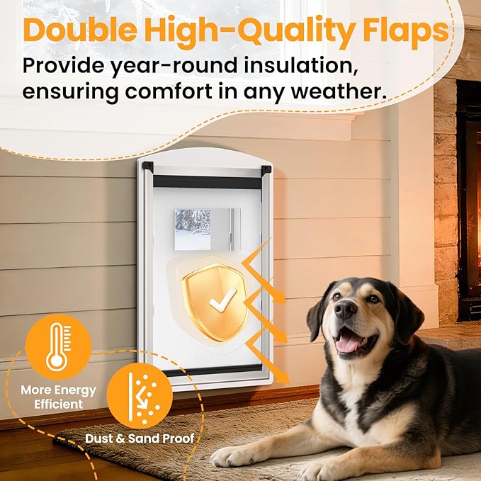 Dog Door for Wall, Steel Dog Door with Telescoping Tunnel, Weatherproof Pet Door with Two Sliding Lock Panels and Magnetic Flaps, Easy to Install, White, Large