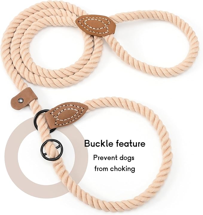 Mile High Life Slip Leads for Dogs | Heavy Duty Dog Training Leash | 5 Feet No Pull Slip Leashes w Leather Tip | Braided Rope Lead for Dogs Outside
