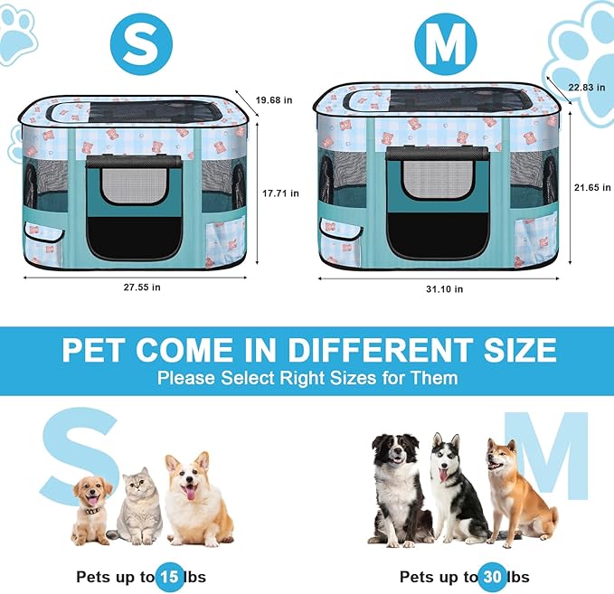 Foldable Dog Playpen Indoor,Expandable Puppy Playpen,Portable Pet Playpen for Small Animals,Waterproof Exercise Kennel Tent Crate for Travel,Camping, Home & Outdoor Use (S 27"L x 19"W x 17"H, Blue)