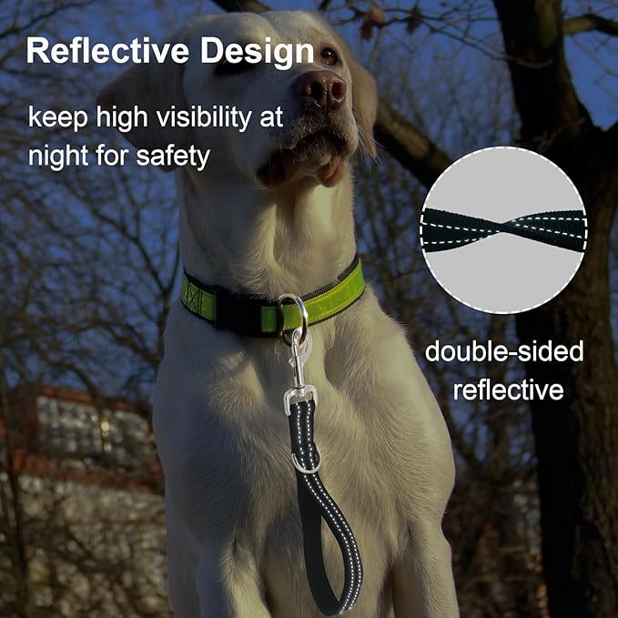 Standard Training Leashes 12 Inches for Dogs, Short Traffic Dog Leash Heavy Duty Padded Handle, Nylon Anti Pull for Reflective, Short Line Dog for Small, Medium and Large Dogs 1 FT Black
