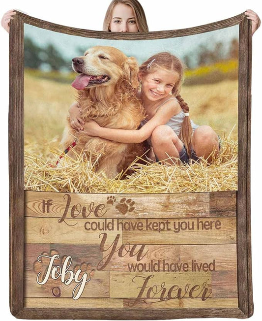 Artsadd Personalized Dog Memorial Blanket with Pictures & Name - Custom Pet Remembrance Throw for Bed - Sympathy Gift Made in USA