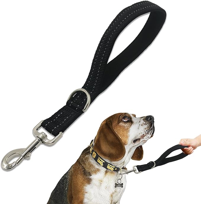 Standard Training Leashes 12 Inches for Dogs, Short Traffic Dog Leash Heavy Duty Padded Handle, Nylon Anti Pull for Reflective, Short Line Dog for Small, Medium and Large Dogs 1 FT Black