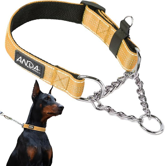 ANDA Martingale Collar for Dogs, Adjustable with Reflective Stainless Steel Chain, No-Pull Escape-Proof Training Collar for Medium and Large Breeds (Orange, Medium)