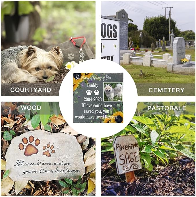 Pet Memorial Garden Stone Photo, Customized Pet Sunflowers Memorial Gifts for Loss of Dog Cat, Pet Grave Marker Headstone