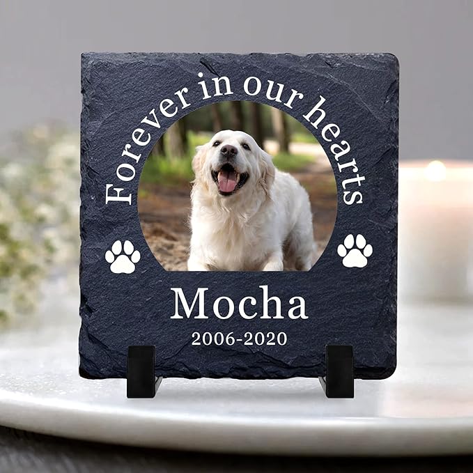 EDSG Personalized Dog Memorial Gifts for Loss of Dog Pet Memorial Gifts for Dogs Cats Memorial Stone Pet Loss Gifts Natural Slate Grave Plaque Pets Bereavement Gifts Loss of Pet Gift (Design 1)