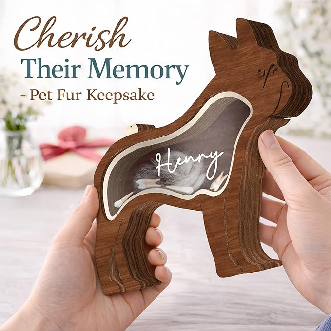 9" French Bulldog Dog Hair Keepsake Box, Wooden Pet Urns for Dogs, DIY Pet Loss Sympathy Gifts, Unique Gift Dog Shape Standable Table Decor, Idea Gift for Pet Lover Storing Fur Teeth Ashes PS16-12L