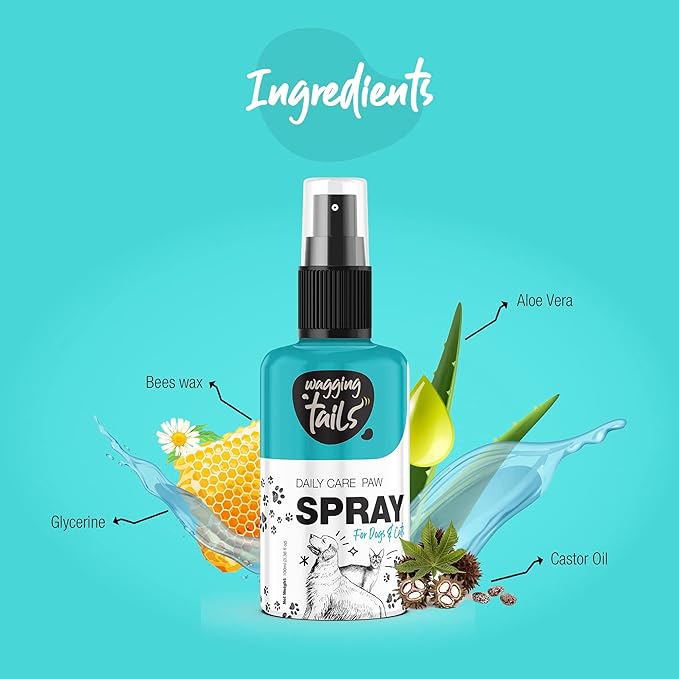 Wagging Tails 6-in-1 Paw Spray for Dogs and Cats, 3.38 fl oz | All-Weather Pet Spray | Soothes Elbows & Paws, Heals Cracked Paws, Moisturizes Paw Pads | Controls Odor & Keeps Pets Clean