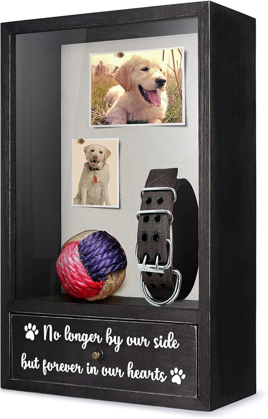 TJ.MOREE Dog Memorial Gifts - No Longer by Our Side But Forever in Our Hearts Remembrance Picture Frame Pet Memorial Shadow Box - Pet Sympathy Gifts for Loss of Dog