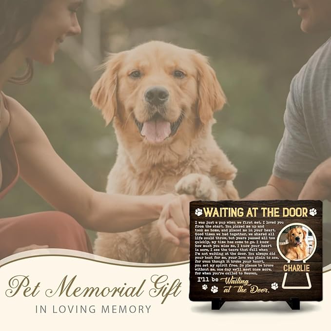 Dog Memorial Gifts for Loss of Dogs - Wait at The Door Cemetery Personalized Stone - Garden Decor for Beloved Pets Passing Away - Bereavement Gift to Friends who Lost a Dog, Cat, Pet