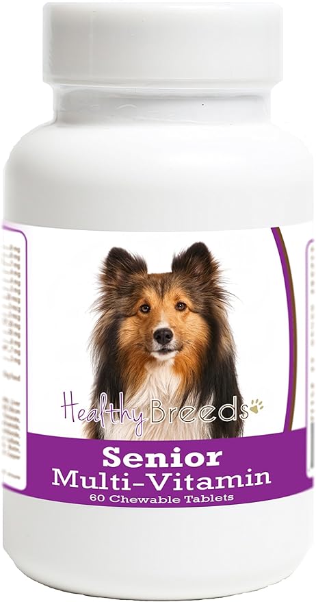 Healthy Breeds Senior Multi-Vitamin for Shetland Sheepdog - OVER 200 BREEDS - Veterinarian Formulated Daily Dietary Chewable Tablet - 60 Chews