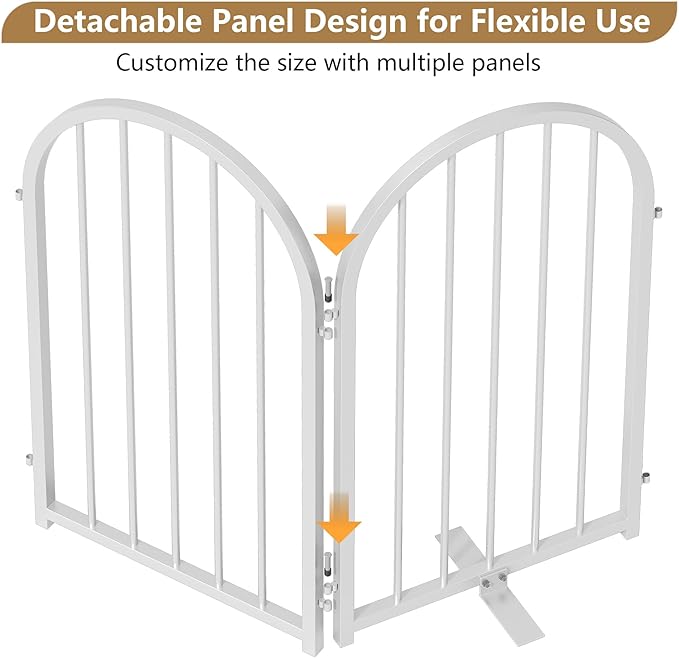 Full Metal Dog Gate for Indoor Outdoor, 24" Tall Free Standing Pet Dog Fence, 54" Wide Arched Pet Gates for Stairs, Hallways, Doorways, Kitchen, Decks, Yards (White, 3 Panels)