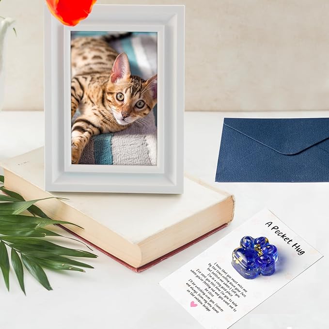 Loss of Pet Sympathy Gift - Glitter Blue Mini Paw Pocket Hug Toy with Memorial Card Envelope Remembrance Bereavement Gift for Loss of Dog Cat Sympathy Favor Pet Lovers Stress Relief Toy