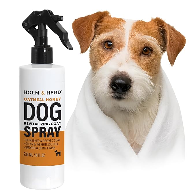 Holm & Herd Dog Deodorizing Spray – Long-Lasting Dog Coat Perfume, Leave-In Conditioner for Soft, Shiny Fur – Pet Cologne for Dogs - Oatmeal Honey 8oz