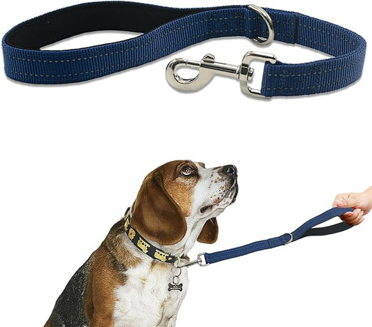 Thick Dual Padded Handle for Dog Training Control, 18 Inches Traffic Dog Leash Short with Reflective Stitching, Heavy Duty Short Hand for Small to Strong Sized Dogs Training Leash Blue 1.5FT