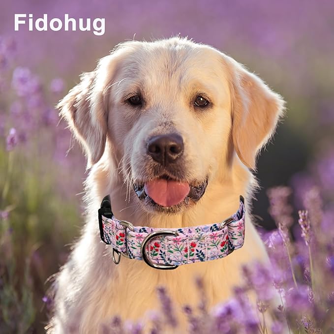 Reflective Martingale Collar with Quick Release Buckle Anti Pulling Girl Female Dog Collars (Pink Flowers Plants, XSmall)