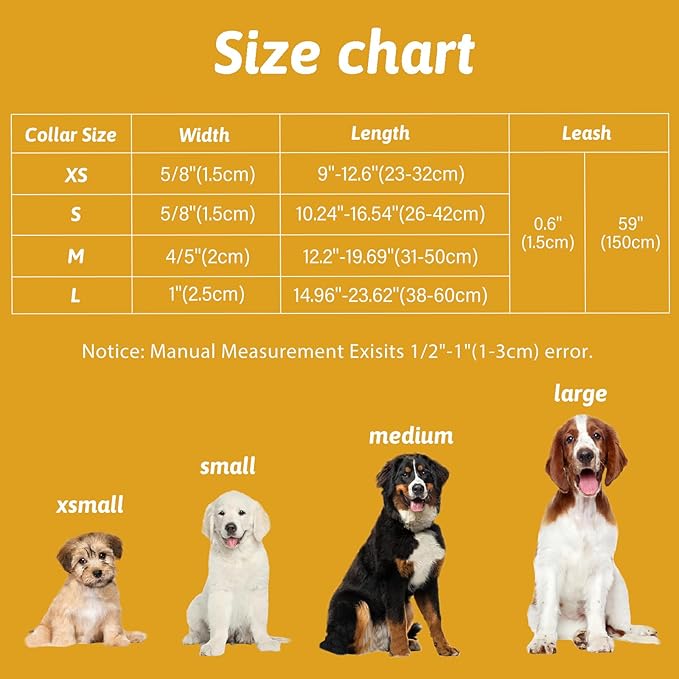 Dog Collar and Leash Set Girls Adjustable Puppy Collars with Floral Bow Tie for Small Medium Large Female Dogs, Rugby, M