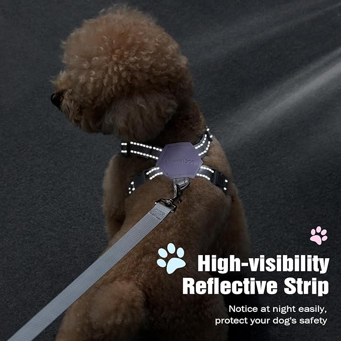 Pawaboo Small Dog Harness and Leash Set, Puppy Harness X-Frame No Pull No Choke, Dog Vest Harness Adjustable for Small Medium Sized Dogs,Soft Breathable Pet Harness for Walking Outing, L, Purple Plaid