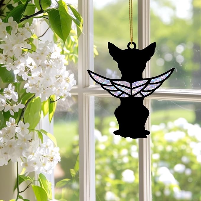 Chihuahua Memorial Suncatcher, Personalized Dog Angel Wings Ornament with Name Date, Loss of Pet Sympathy Gift, Pet Passing Away Remembrance Gift