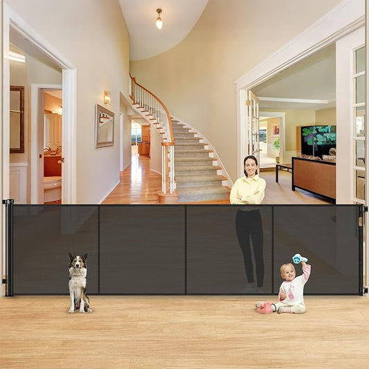 Reinforced 42" Extra Tall X 159" Extra Wide Retractable Pet Gate for Dogs Stop Babies and Pets from Drilling Through Outdoor Retractable Baby Gates Extra Tall Retractable Dog Gate Extra Wide Baby Gate