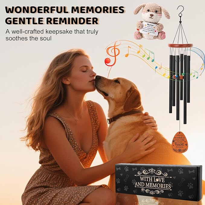 Dog Memorial Gifts 26" Pet Memorial Wind Chime with Crochet Doll Loss of Dog Sympathy Gift Pet Loss Passing Away Remembrance Bereavement Gift