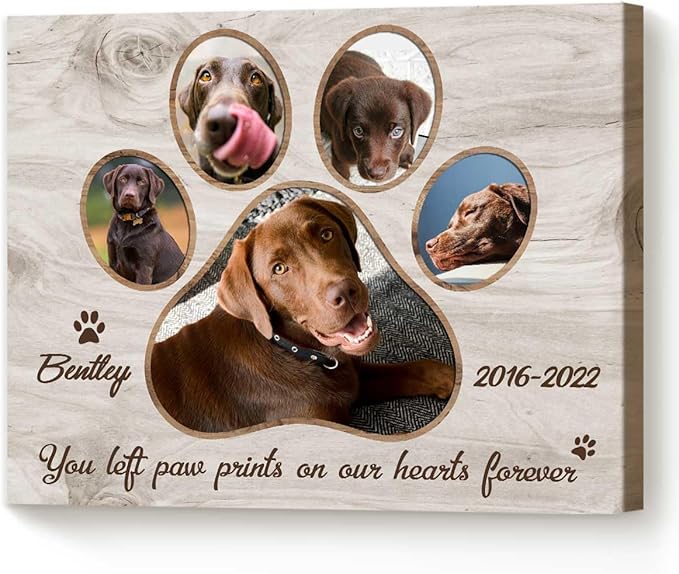 Benicee Shop Pet Paw Print Photo Collage Canvas, Personalized Dog Memorial Gifts, Pet Loss Gifts 8x10 inches canvas