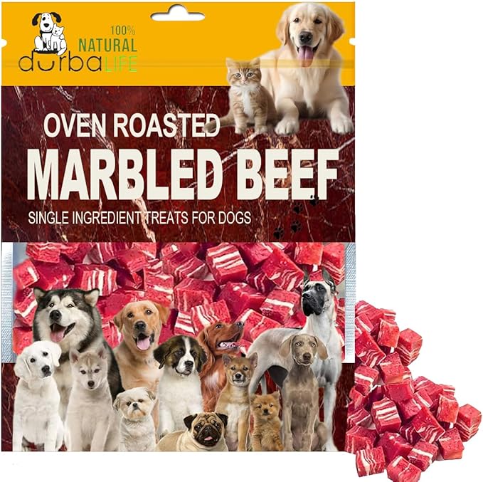 Oven Roasted Single Ingredient Treats for Dogs & Cats | Easy Chew (3.1 oz, Marbled Beef Cubes)