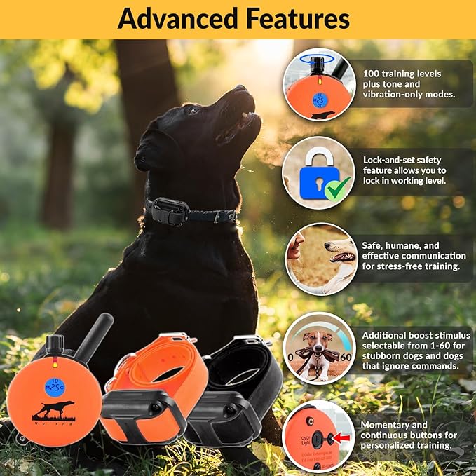 Educator E-Collar The Upland Dog Training Collar w/Remote - 100 Levels of Safe Stimulation, Night Light, Waterproof, Rechargeable, Includes Premium Finger Clicker for 1 Mile 2 Med/Large Dogs, Orange