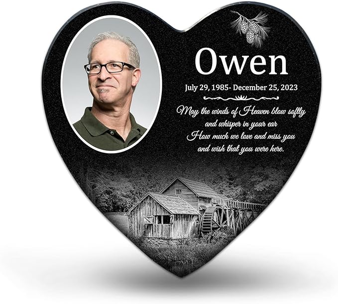 ADFSTONE Grave Markers for Cemetery for Humans- Flat Headstones for Graves, Granite Memorial Plaques Personalized, Head Stones Monuments for People, Picture Memory Plaques for Loved Ones Lost