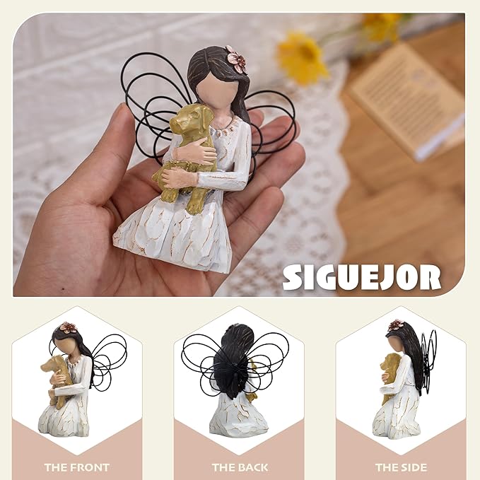 Loss of Dog Sympathy Gift, Dog Memorial Gifts, Angel Figurine, Remembrance Keepsake, Pet Sympathy Gift (Light Brown)