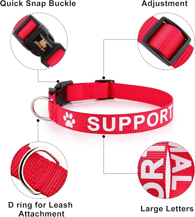 Plutus Pet Support Animal Collar,Printed in Large Letters on Nylon Webbing,Prevents Accidents by Warning Others of Your Dog in Advance,Two Colors,Four Sizes,Neck 14-20 inch,Medium,Red