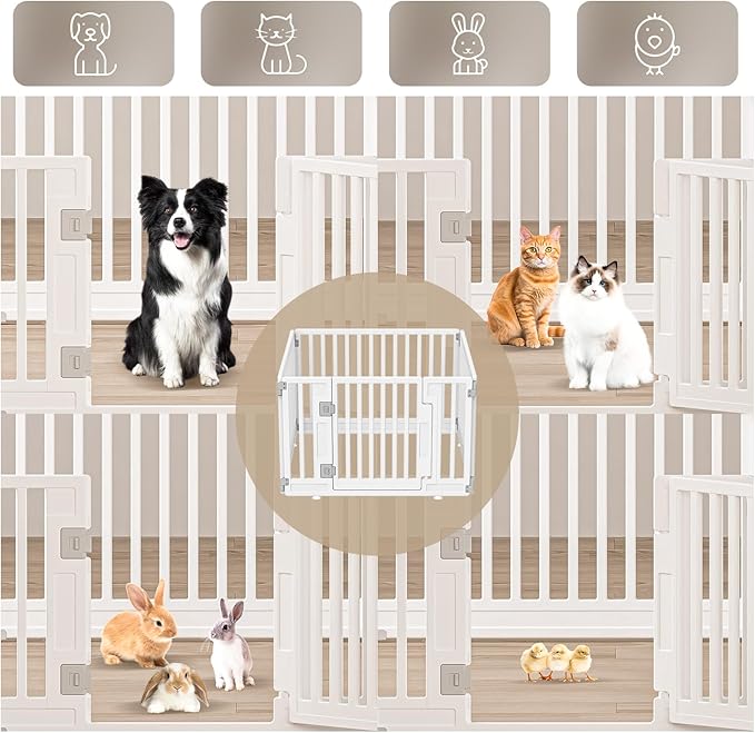 Pet Playpen Foldable Gate for Dogs Heavy Plastic Puppy Exercise Pen with Door Portable Indoor Outdoor Small Pets Fence Puppies Folding Cage 6 Panels Medium Animals House Supplies (PPW-WHITE06, White)
