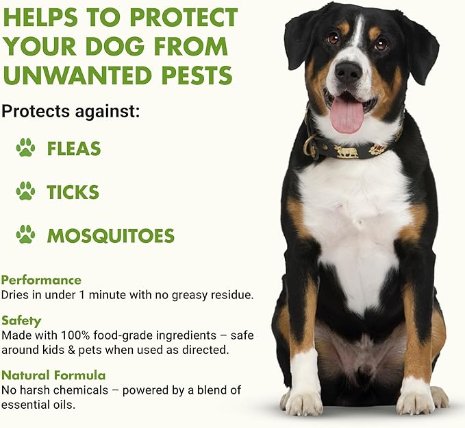 Natural Flea and Tick Topical Treatment, Repels Fleas Ticks and Mosquitoes, Quick-Dry No Residue, All Food-Grade Ingredients, 8 oz
