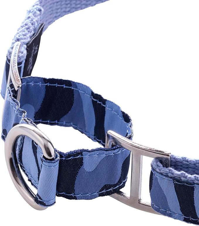 Remy II - The Recycled Ribbon Martingale Adjustable Collar No-Pull Pet Training Collars Dogs, Navy Camo, Large