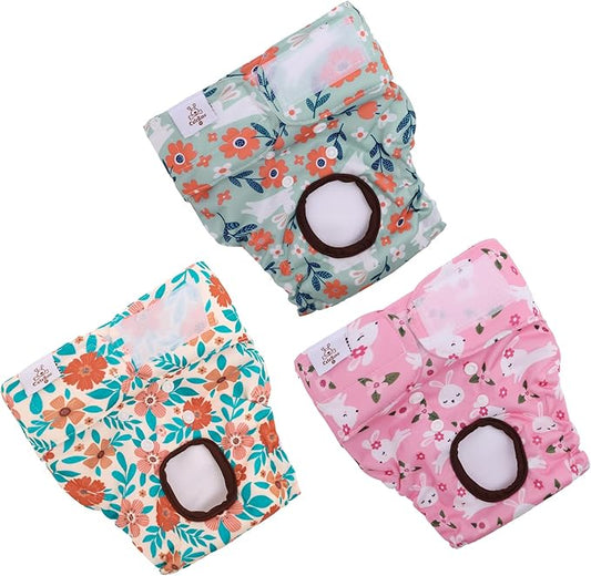 CuteBone Dog Diapers Female Washable Small Medium Large 3 Pack Reusable Doggie Diapers Puppy Period Pants for Doggy Heat Cycle Peeing