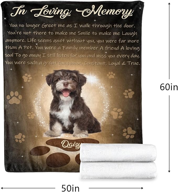Personalized Dog Memorial Blanket with Photo:Made in USA,Custom Pet Memorial Gifts for Loss of Dog,Cat,Pet,Sympathy Bereavement for Loss of Lover