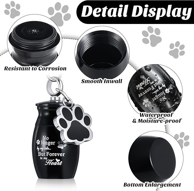 Tudomro Cremation Pet Dog Urns Keychain for Ashes with Storage Bag Stainless Steel Small Cat Paw Memorial Keepsake Jewelry