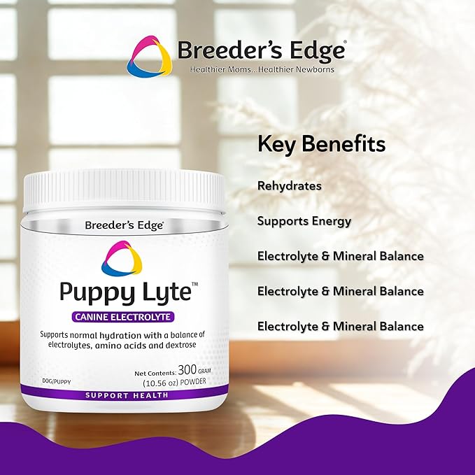 Breeder’s Edge Puppy Lyte, Electrolyte Supplement for Puppies and Nursing Dogs, Supports Hydration, Energy & Recovery, Chicken Soup Flavor, 300g