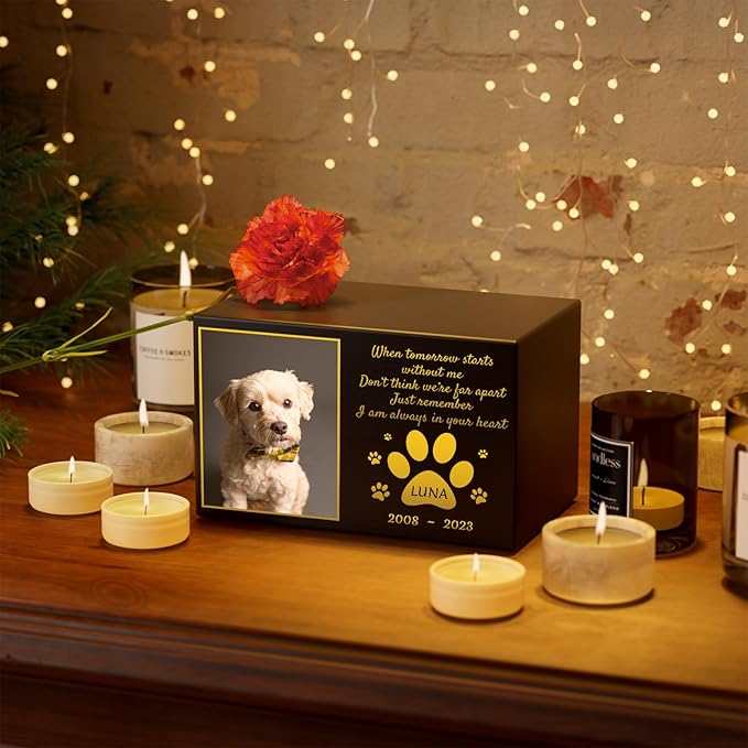 Bemaystar Custom Pet Urns for Dogs Ashes Small - Personalized Pet Memorial Box with Photo, Pet Cremation Urn Box, Wood Keepsake Urn for Pet Cremation, Sympathy Gift for a Pet Weight of Up to 50 lbs