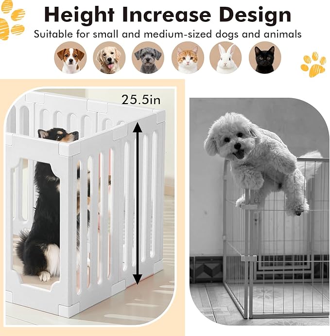 XPIY Large Dog Playpen – 25.5Inch Tall Acrylic Pet Fence Playpen with Door for Medium and Small Dogs, Safe Indoor & Outdoor XL Big Puppy 11-Panel DIY Play Pen