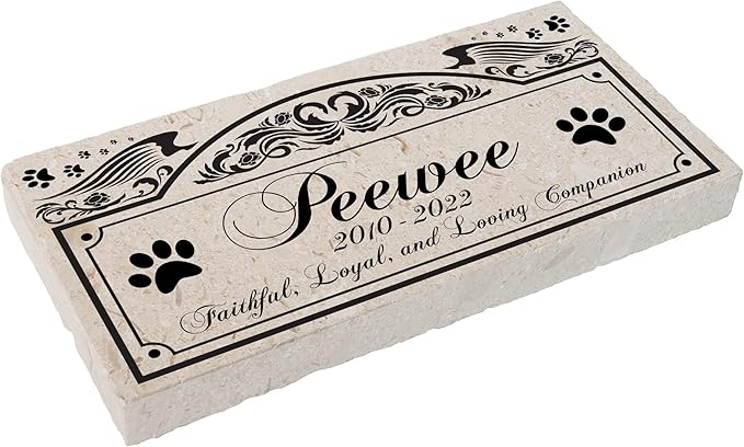 Personalized Pet Memorial Stone, 6x12 Custom Limestone Pet Grave Markers as Keepsake or Pet Remembrance, Thoughtful Pet Loss Gifts for Bereaved Pet Owners, Personalized Memorial Gifts (Peewee)