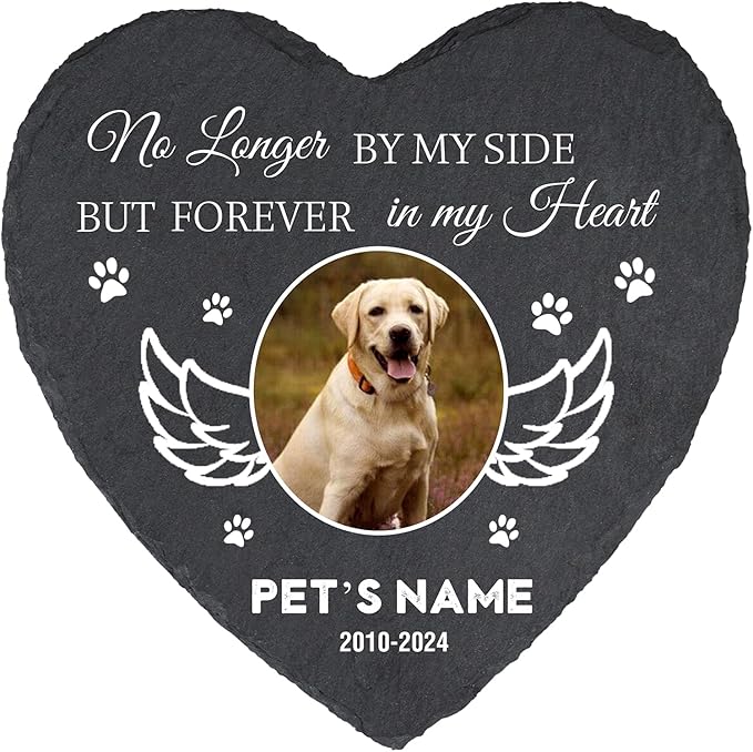 Cowcute Personalized Dog Memorial Stone, Customized Dog Memorial Gifts for Loss of Dog, Custom Pet Memorial Stone for Dog Mom Cat Owner, Garden Pet Grave Markers Headstone, Heart Shaped