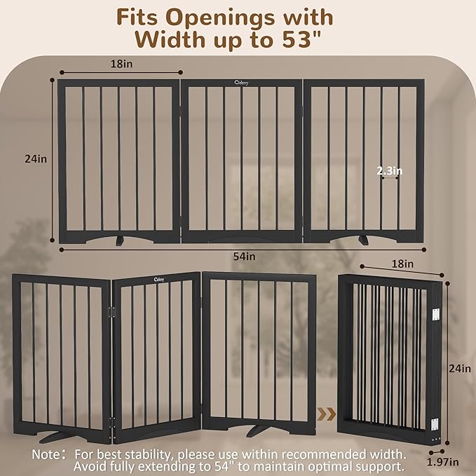 Free Standing Dog Gate Indoor, Foldable Dog Gate for Doorways Stairs Hallways, 3-Panel Freestanding Pet Gate with Support Feet for Stability, Folding Puppy Gate Easy to Move, Doggy Gate 54"x24"
